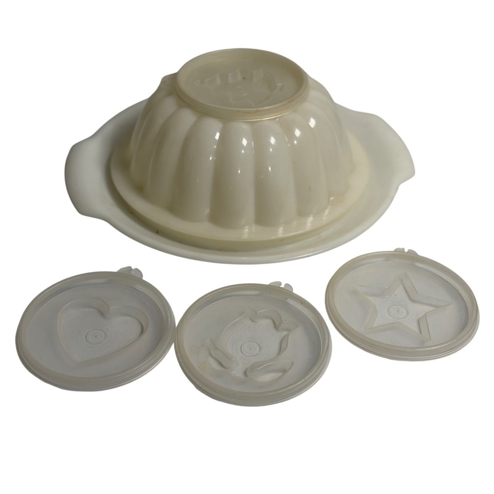 VTG Tupperware Jel-N-Serve Jello Mold White 612 Tray‎ 611 4 Decorative Seals